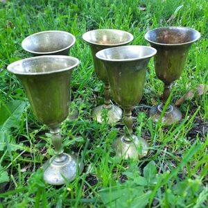 Vintage MCM AMC silver plated brass mini cordial glasses (5)